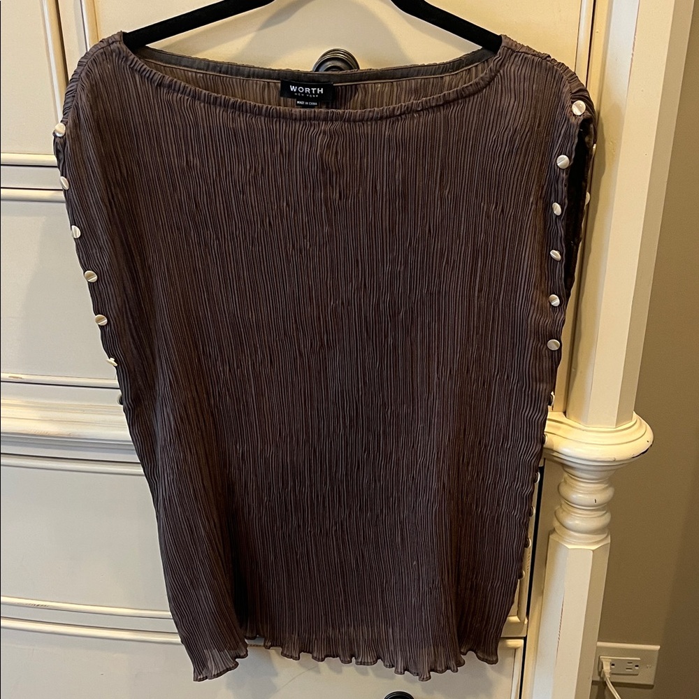 Worth Charcoal Blouse with Pearl Button Detail